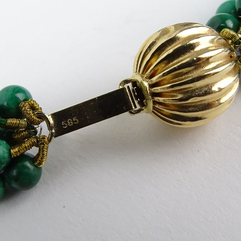 14 Karat Yellow Gold, Malachite, Seed pearl Necklace. 