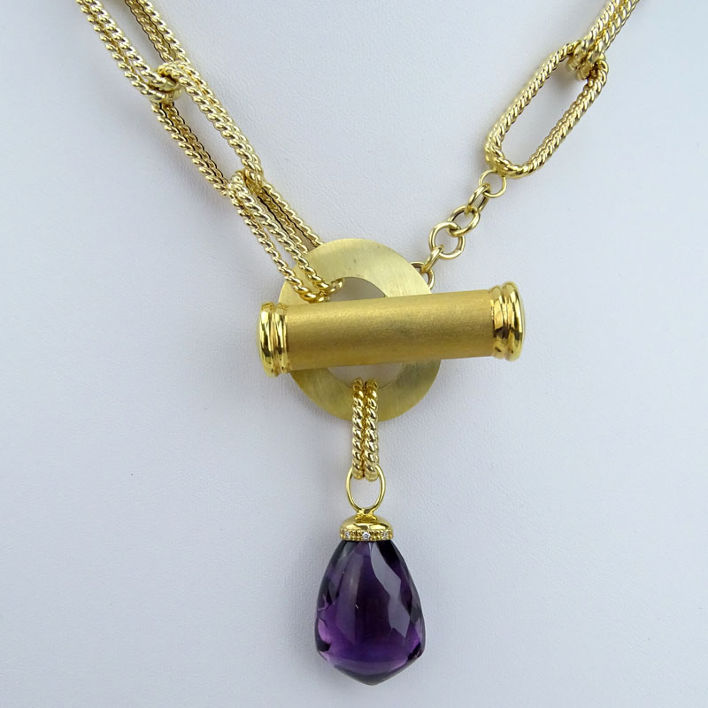 Vintage Italian Large Briolette Cut Amethyst and 14 Karat Yellow Gold Necklace.