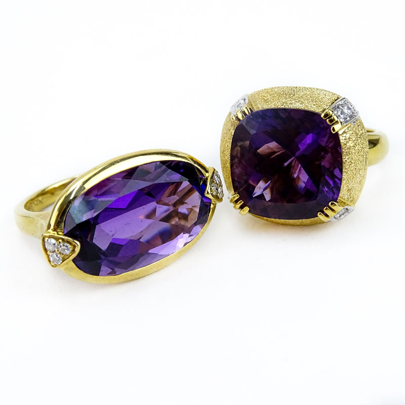 Two (2) Vintage Amethyst and 14 Karat Yellow Gold Rings each with Diamond Accents.