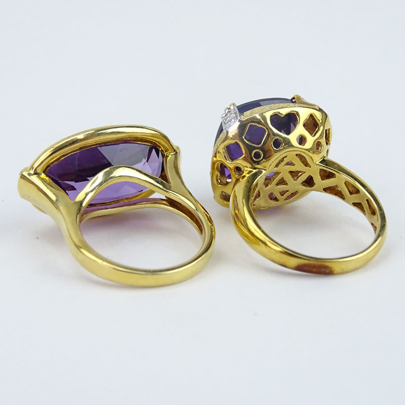 Two (2) Vintage Amethyst and 14 Karat Yellow Gold Rings each with Diamond Accents.