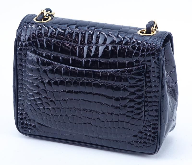 Chanel Black Crocodile Mini Flap Bag With Chain.