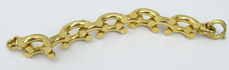 Vintage Italian 18 Karat Yellow Gold Link Bracelet with Diamonds and Cabochon Set Sapphire  Gemstone Accents.