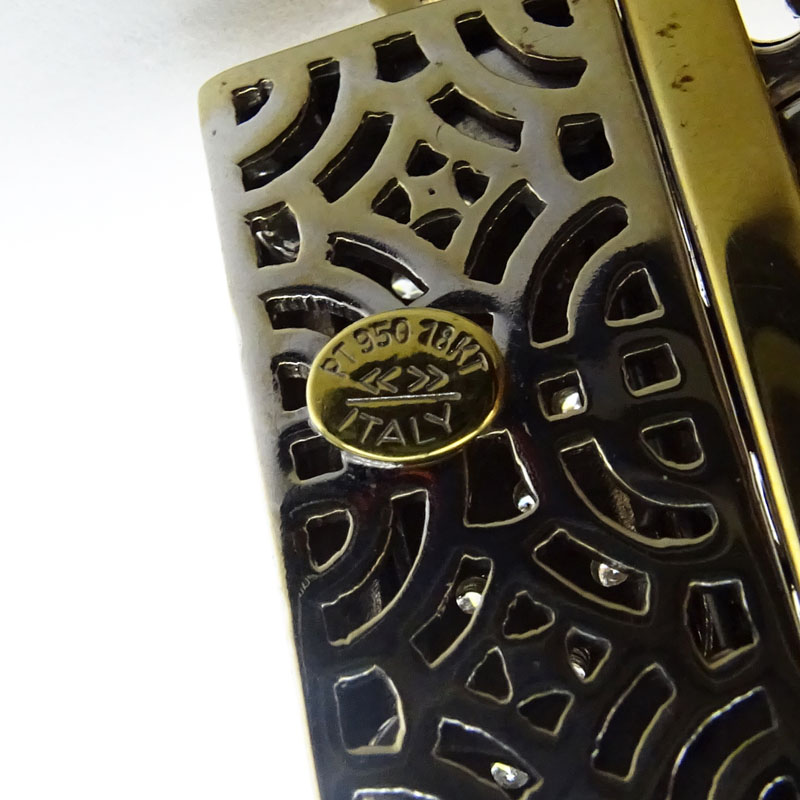 Italian Platinum, 18 Karat Yellow Gold and Diamond Accent Mesh Bracelet and Necklace Suite. 