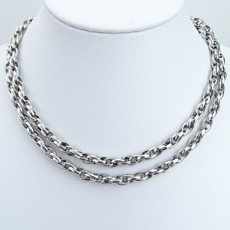 Vintage Italian Platinum and 18 Karat Yellow Gold Braided Style Necklace.