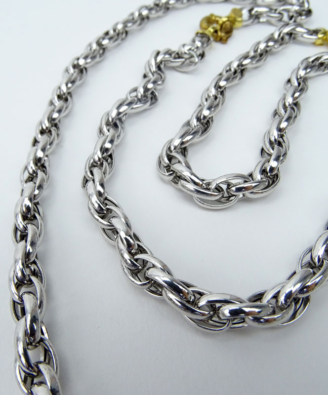 Vintage Italian Platinum and 18 Karat Yellow Gold Braided Style Necklace.