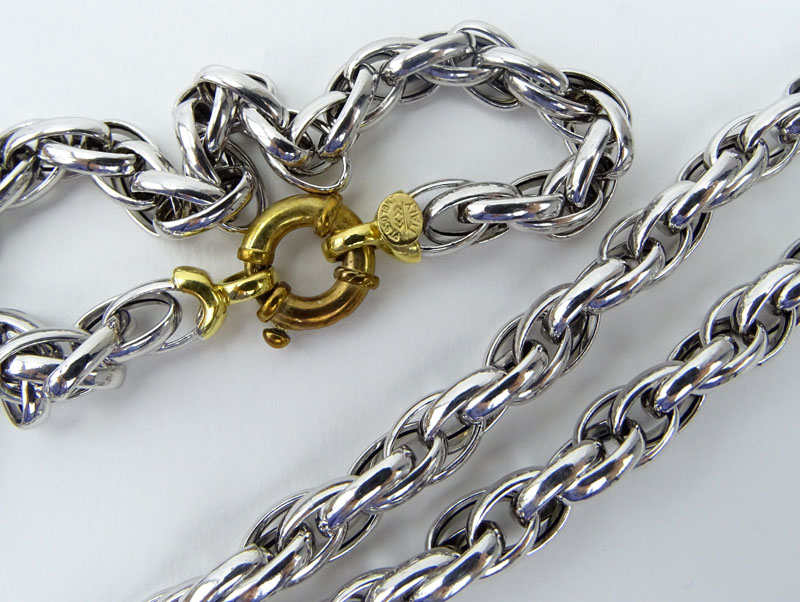 Vintage Italian Platinum and 18 Karat Yellow Gold Braided Style Necklace.