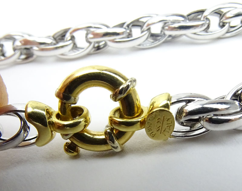 Vintage Italian Platinum and 18 Karat Yellow Gold Braided Style Necklace.