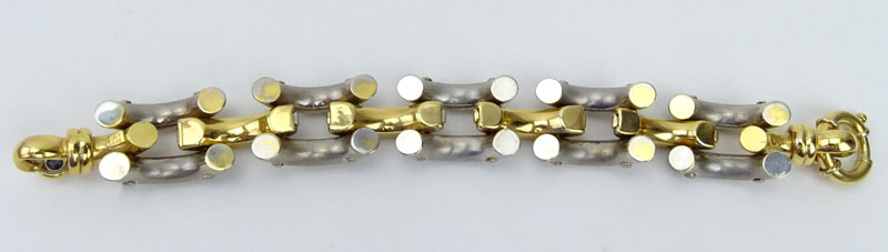 Italian 18 Karat Two Tone Gold, Diamond and Cabochon Sapphire Link Bracelet. 