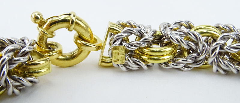 Vintage Italian 18 Karat Yellow and White Gold  Braided Double Hoop Link Bracelet.