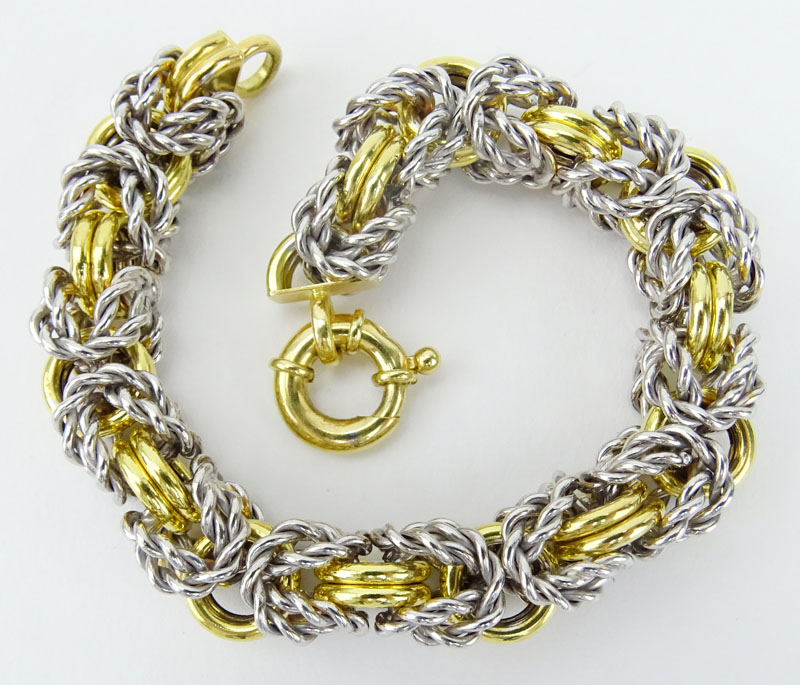 Vintage Italian 18 Karat Yellow and White Gold  Braided Double Hoop Link Bracelet.