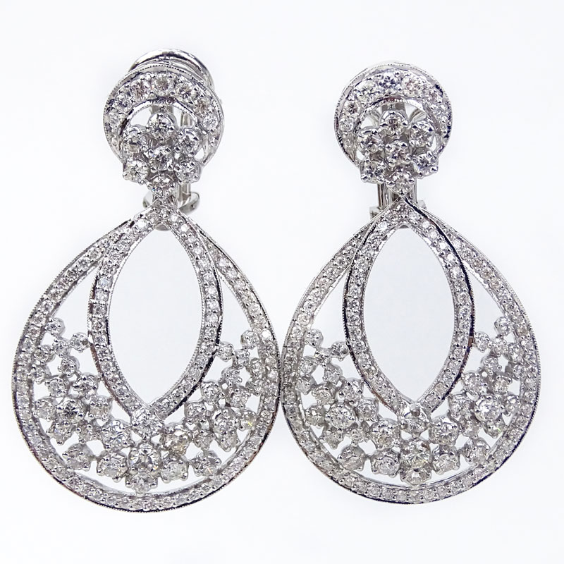 Van Cleef & Arpels Style Approx. 7.24 Carat Round Brilliant Cut Diamond and 18 Karat White Gold Chandelier Earrings.