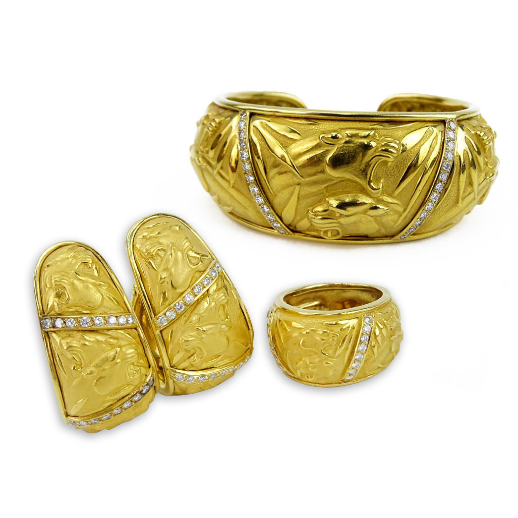 Carrera Y Carrera 18 Karat Yellow Gold And Diamond Three (3) Piece Suite.