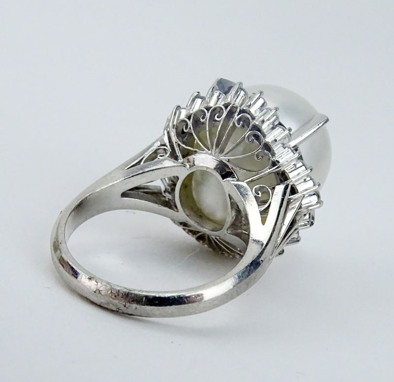 Vintage Large South Sea Pearl, Diamond and Platinum Ring.