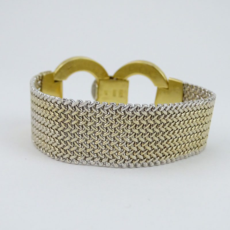 Vintage Italian 18 Karat Yellow Gold Mesh Bracelet with CZ Accents.