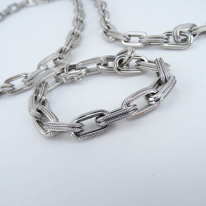 Vintage Italian 18 Karat White Gold Chain Link Necklace and Bracelet Suite.