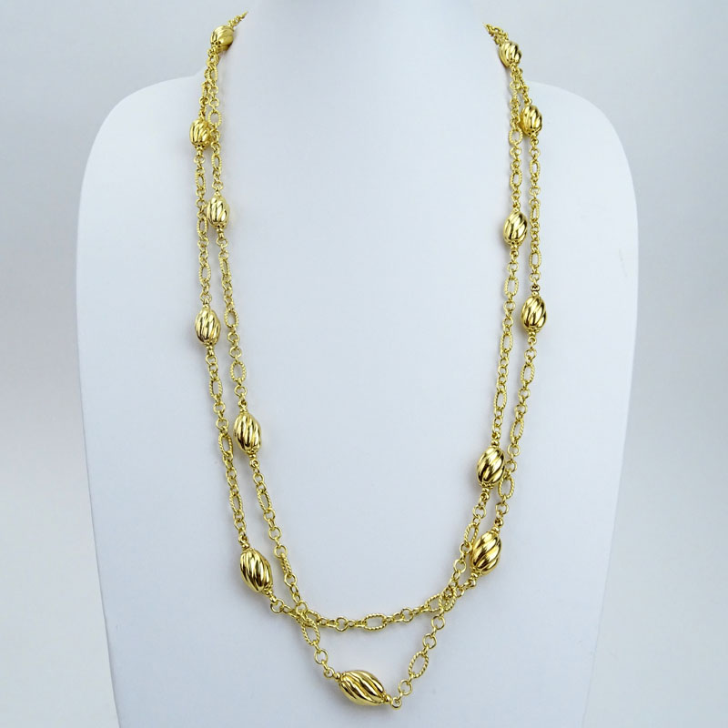 Pair of 18 Karat Yellow Gold Hoop Link and Bead Necklaces.