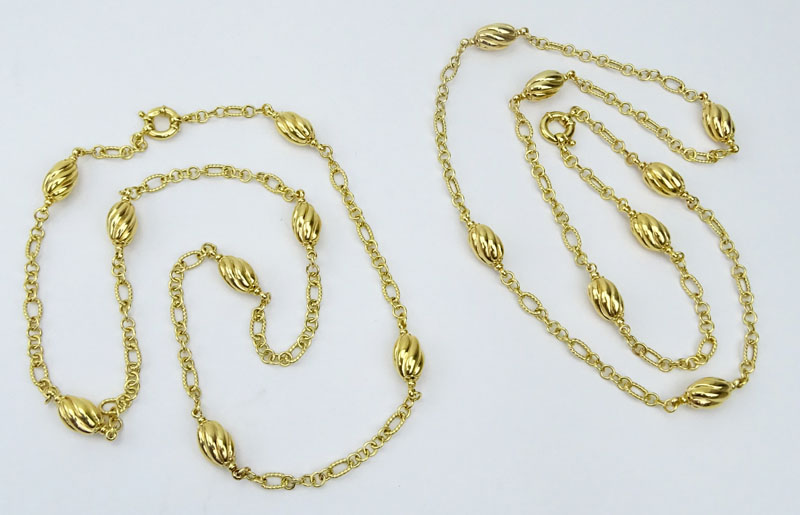 Pair of 18 Karat Yellow Gold Hoop Link and Bead Necklaces.