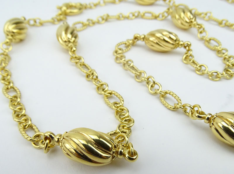 Pair of 18 Karat Yellow Gold Hoop Link and Bead Necklaces.