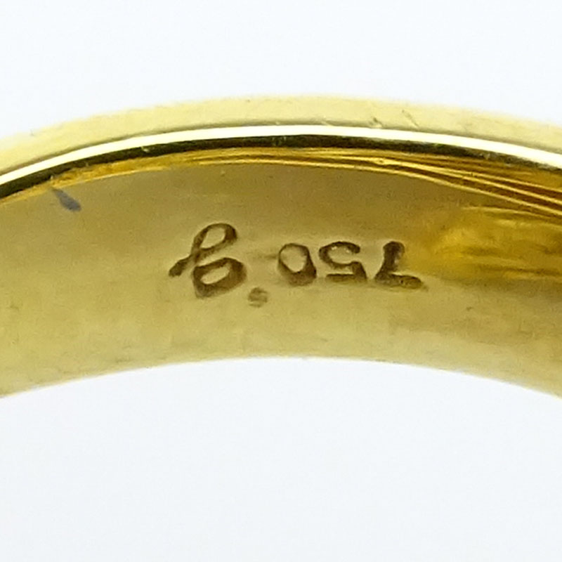 Vintage 18 Karat Yellow Gold, Round Cut Colored Diamond, Emerald Lion Head Ring. 