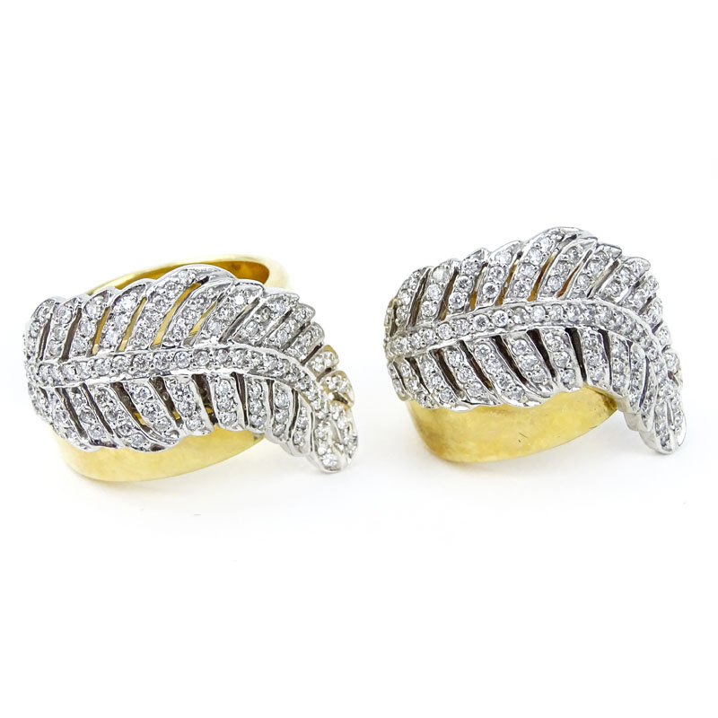 Two (2) Sonia Bitton 14 Karat Yellow and White Gold, Pave Set Diamond Leaf/Feather Rings. 