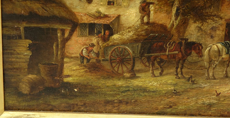 Georgina Lara, British (fl.1862 - 1871) Oil on Canvas "Village Scene." Tag signed G. La'ra , titled, 
