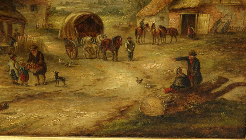 Georgina Lara, British (fl.1862 - 1871) Oil on Canvas "Village Scene." Tag signed G. La'ra , titled, 