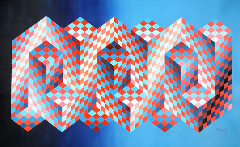After: Victor Vasarely, French/Hungarian (1906 - 1997) Oil on canvas "Untitled". 