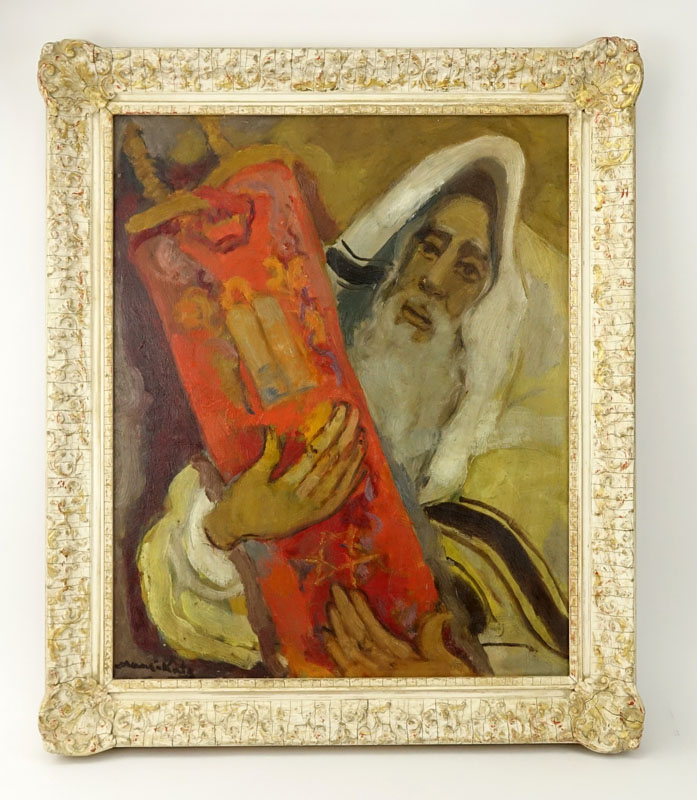 Mane Katz, American/Russian (1894 - 1962) Oil on canvas "Rabbi With Torah Scroll".