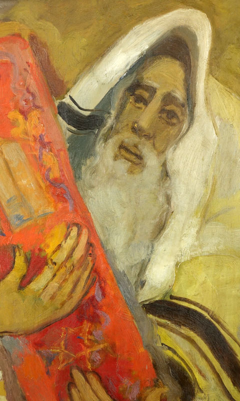 Mane Katz, American/Russian (1894 - 1962) Oil on canvas "Rabbi With Torah Scroll".