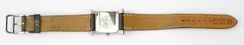 Hermes H Watch With Etoupe Clemence Leather Strap.