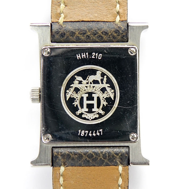 Hermes H Watch With Etoupe Clemence Leather Strap.