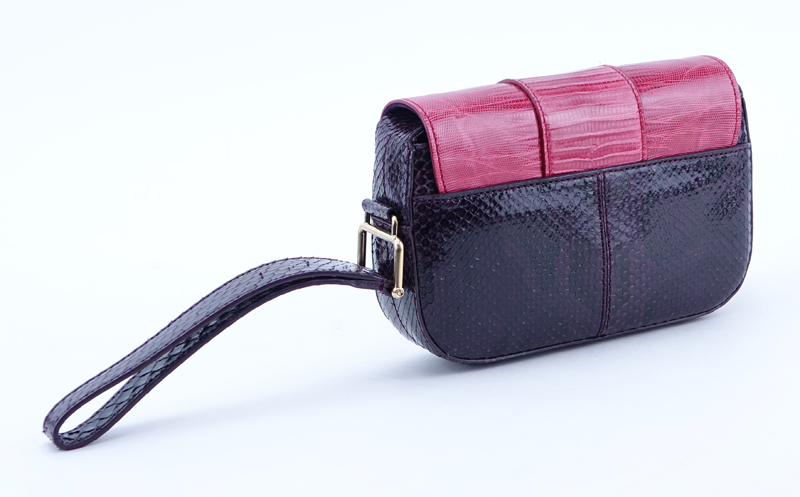 Tod's Purple Colorblock Python Mini Fleur Pochette.