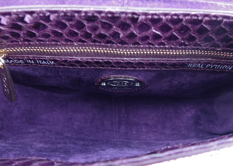 Tod's Purple Colorblock Python Mini Fleur Pochette.