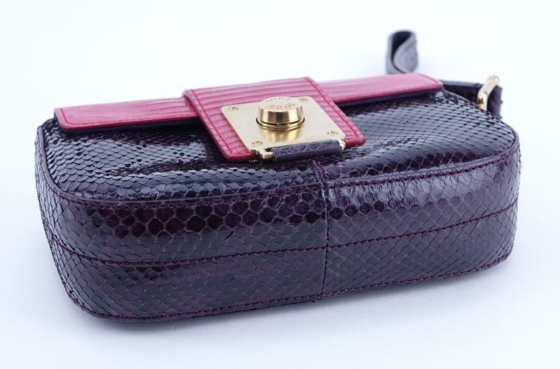 Tod's Purple Colorblock Python Mini Fleur Pochette.