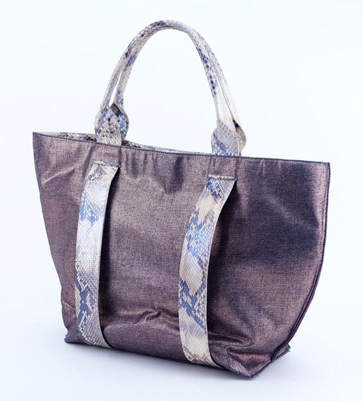 Nancy Gonzalez Metallic Canvas And Python Tote.