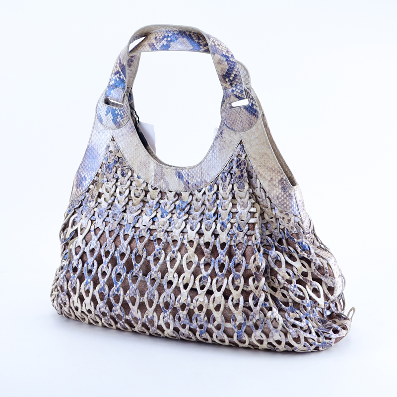 Nancy Gonzalez Metallic Python Woven Loop Large Hobo Bag.