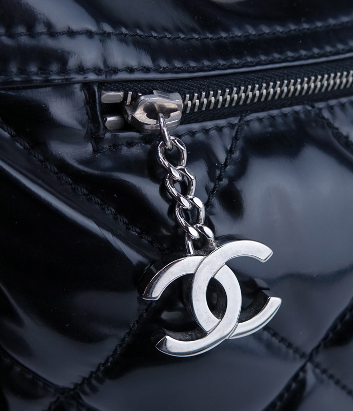 Chanel Black Patent Leather Quilted Large Tote. Silver-tone hardware.