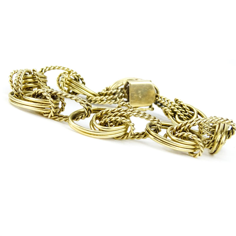 Vintage 14 Karat Yellow Gold Charm Bracelet. Signed 14K.