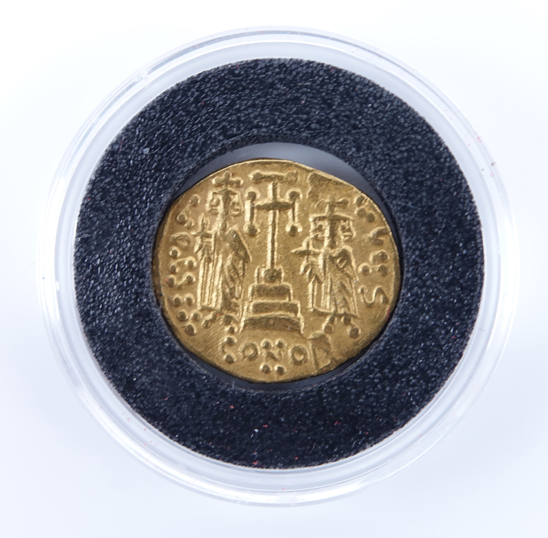 Byzantine Empire: Constantine IV Pogonatus (AD 668-685) Gold Solidus in Plastic Display.