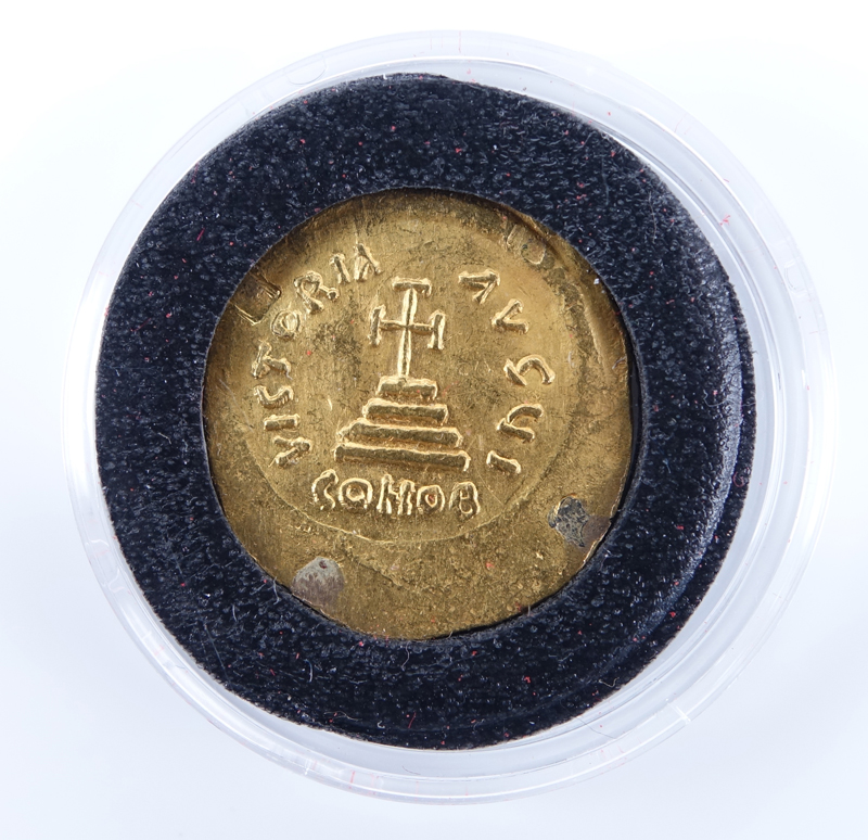 Byzantine Empire: Constans II (A.D 641-688) Gold Solidus in Coin Display.