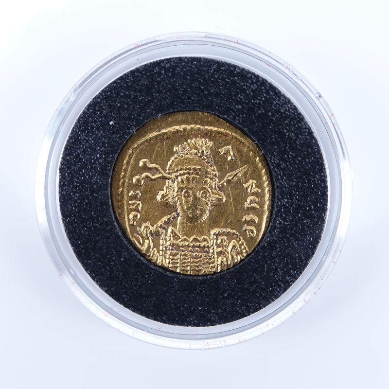 Byzantine Empire: Constantine IV  Pogonatus (A.D. 668-685) Gold Solidus in Plastic Display.