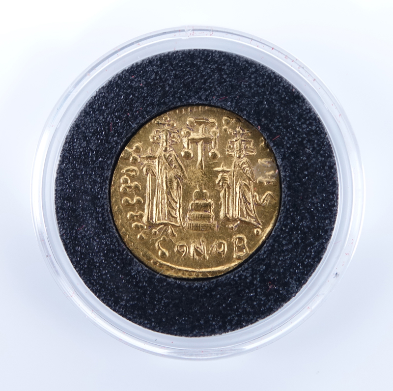 Byzantine Empire: Constantine IV  Pogonatus (A.D. 668-685) Gold Solidus in Plastic Display.