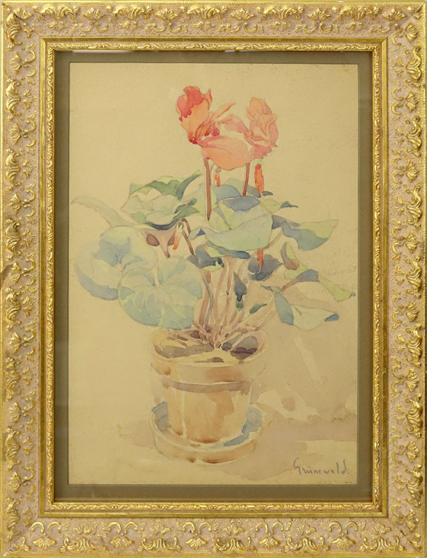 Isaac Grünewald, Swedish (1889-1946) Watercolor on Paper, Still Life with Cyclamen. 