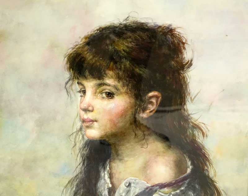 Attributed to: Alexej Alexejewitsch Harlamoff, Russian (1840-1925) Watercolor, Portrait of Young Girl. 