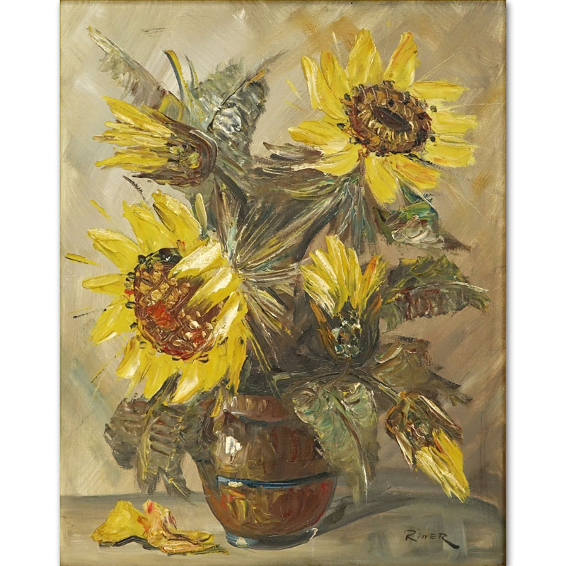 Leo Ritter (19/20th century) Oil on Canvas "Still Life Sunflowers" Signed Lower Right. 