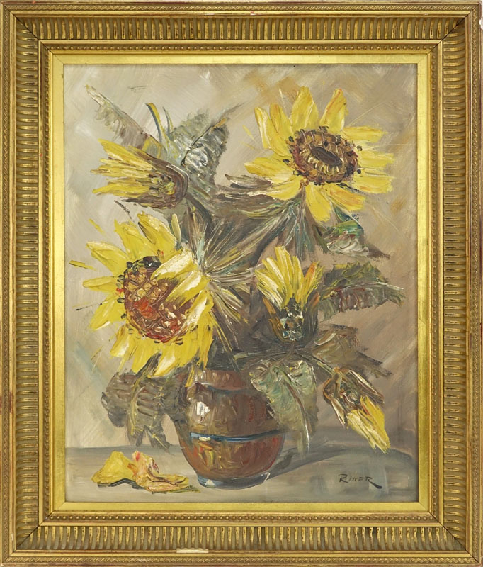 Leo Ritter (19/20th century) Oil on Canvas "Still Life Sunflowers" Signed Lower Right. 