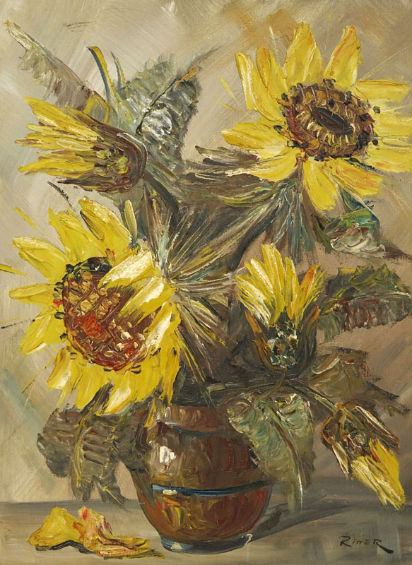 Leo Ritter (19/20th century) Oil on Canvas "Still Life Sunflowers" Signed Lower Right. 