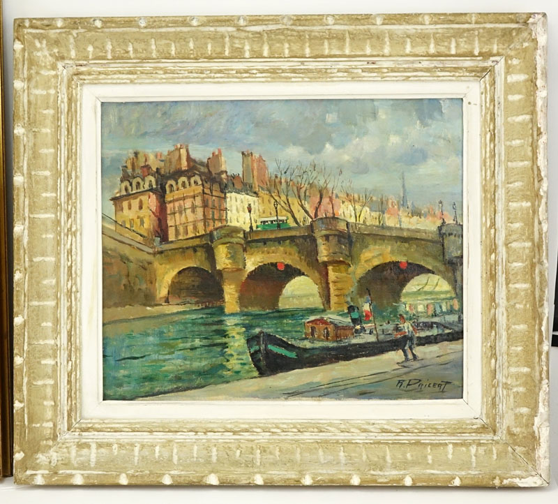 Raphael Pricert, French  (1903 - 1967) Oil on Canvas "Sur la Seine" Signed Lower Right. 