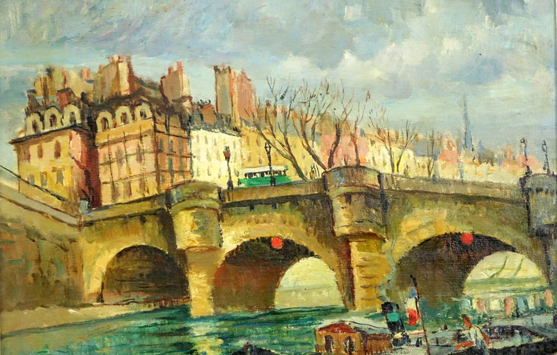 Raphael Pricert, French  (1903 - 1967) Oil on Canvas "Sur la Seine" Signed Lower Right. 