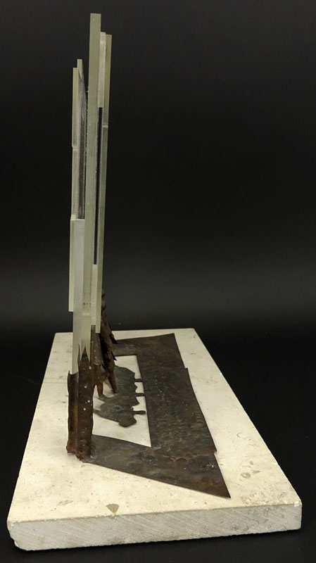 Robert Stoetzer, American (b 1938) Metal and Lucite "Moses" Sculpture on Stone Base. 